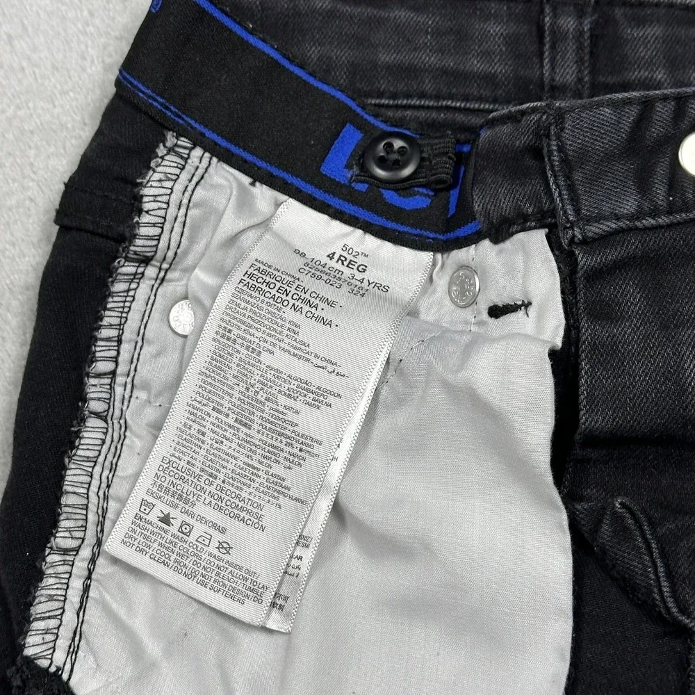 Levi's Boys 502 Taper Fit Black Wash Jeans Kids Denim Pants Red Tab Classic